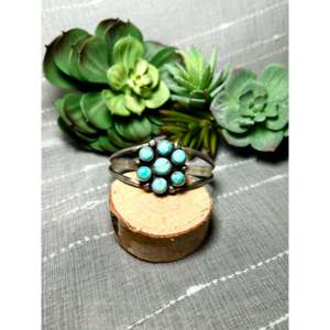 Navajo Handmade Cultural Collectible Mixed Turquoise & Sterling Silver Cluster Cuff Bracelet - Product Image 1