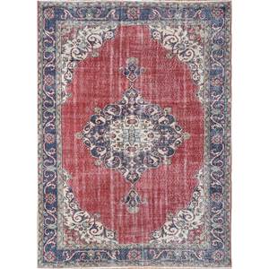 Tapis en laine noués à la main de grande taille, style vintage, motif médaillon rouge et orange, pour salon ou couloir - Pae-2256 - Product Image 1