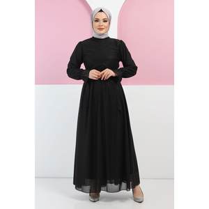 Vestido de Noche Casual ElbiseInci, Detalle de Línea A, Cuello Alto, Talla XS, Cintura Natural, Largo Maxi hasta la Rodilla, para Banquetes y Fiestas de Graduación, 100% Poliéster - Product Image 4