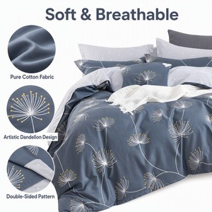 Ensemble de literie en coton Serene Dandelion, bleu ardoise et or, pour B&B, livraison directe UE, 3 pièces, stock Pologne - Product Image 2
