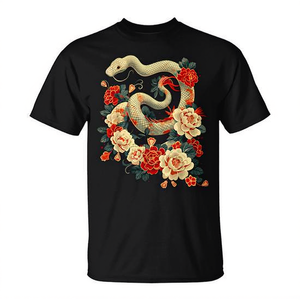 Camiseta del año chino de la serpiente con diseño floral, camisa negra para hombre - Product Image 2