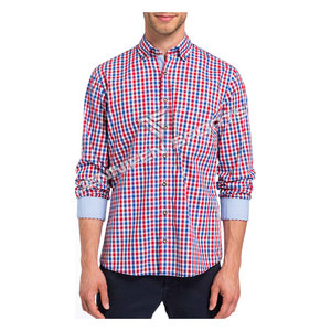 Vente en gros de chemise bavaroise pour homme à carreaux 100% coton tissu manches longues boutons fermeture col rond poche poitrine à l'intérieur étiquette tissée - Product Image 2