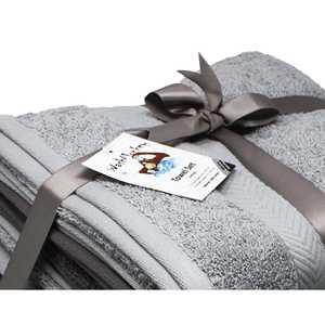 Juego de 6 Toallas de Algodón de Secado Rápido en Gris Claro y Antracita, Técnica de Jacquard Bordado, Alta Resistencia del Color, para Uso en Casa y Spa - Product Image 1