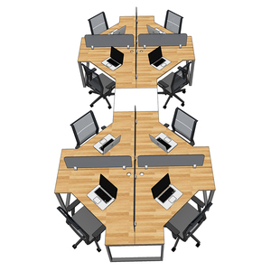 8-Piece Contemporary Office Furniture HBLG038 Cluster <b>Desk</b> Module with Rubberwood <b>Shelf</b> and Modern Iron Legs Assembly Required - Product Image 2
