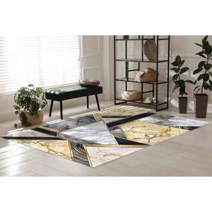Tapis en marbre gris et jaune, tapis en marbre de luxe, tapis imprimé, tapis en velours - Product Image 2