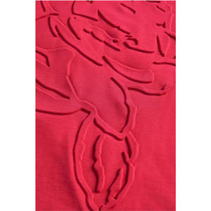 Venta al por mayor de algodón con logotipo personalizado, cuello redondo, camiseta de Color rojo para mujer, camiseta transpirable con hombros caídos - Product Image 6