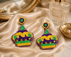 Pendientes Colgantes de Corona con Cuentas de Aleación de Zinc Hechos a Mano, con Patrón de Gancho en Morado, Amarillo y Verde, Joyería de Moda para Mujer - Product Image 4