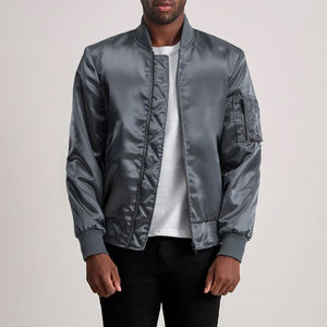 เสื้อแจ็กเก็ตบอมเบอร์ชาย Quinton Ma-1เสื้อแจ็กเก็ตผ้าซาตินผ้าโพลีเอสเตอร์สีเทามีซิปปิดปกเสื้อถักแขนมีกระเป๋า - Product Image 3