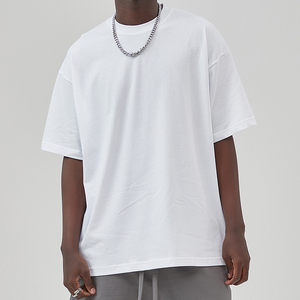 Camiseta lisa en blanco con estampado de hombros caídos holgada de algodón 100% de alta calidad personalizada para fabricantes de ropa para hombres de punto - Product Image 1