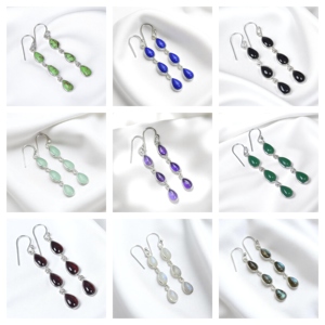 Rose Quartz Long Dangle Drop Earrings 925 Sterling Silver Gold Plated Cute Pear Gemstone Handmade Women's Jewelry - Product Image 3