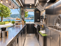 Kiosque mobile multifonctionnel d'extérieur entièrement équipé pour restaurant, bar à jus, café, et conteneur à glaces en forme de cube