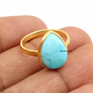 Arizona Blue Pear Fournisseur de bijoux pour femmes Fabricant d'éternité Bague en argent turquoise vermeil 925 avec pierre sterling pour femmes et filles - Product Image 3