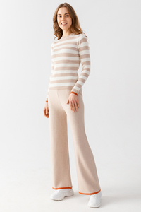 Conjunto de Suéter y Pantalones de Punto a Rayas de Manga Larga para Mujer, de Alta Calidad, Especial para Oficina, Uso Diario, Conjunto Elegante de Parte Superior e Inferior - Product Image 2