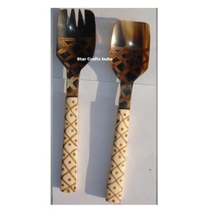 Juego de Cubiertos de Cuerno Natural, Cuchara y Tenedor para Servir Ensaladas con Mango Largo, Utensilios de Cocina Ecológicos de Última Generación - Product Image 1