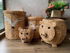 HOT SALE 2026! Pet Shape Water Hyacinth and Straw Storage <b>Laundry</b> Hamper <b>Baskets</b> - Product Image 4