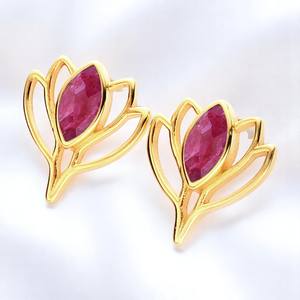 Marquise Forme Rubis Pierre De Naissance Lotus Boucles D'oreilles Goujons Bijoux Pour Femmes En Gros Plaqué Or À La Main Goujons - Product Image 1