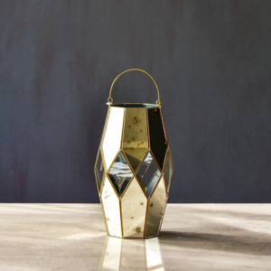 Popular Design Antique Mercury <b>Glass</b> Hexagon Candle Pillar Holder Lantern in Gold Brass <b>Frame</b> for <b>Hanging</b> and Floor Decorations - Product Image 1