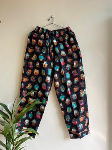Luxe noir hibou indien peint à la main 100% coton biologique pyjama ensemble de sommeil à manches douces fermeture à cordon vêtements de nuit vêtements de détente - Product Image 2