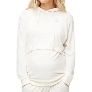 卸売カスタムプラスサイズ生地マタニティパーカー環境にやさしい母乳育児妊娠中の着用看護Tシャツ通気性コットン
