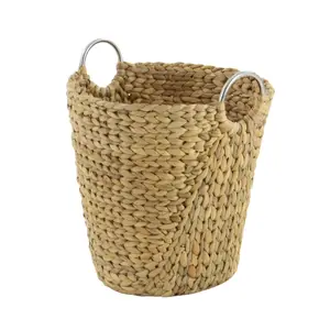 Nature Round Weave Water Hyacinth Storage Basket With Handles Durable Material Organic Style For Home