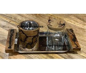 Ensemble de Bakhoor artisanal en laiton et en bois avec plateau et support en laiton, design de calligraphie arabe moghole, décoration d'intérieur, parfum au meilleur prix - Product Image 4