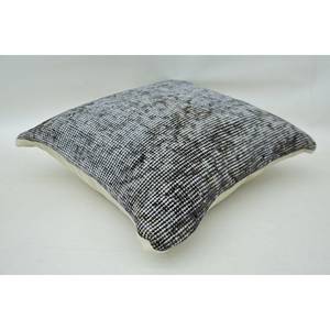 Oreiller en laine pied-de-poule gris 16x16 pouces coussin décoratif Vintage brodé Kantha Patchwork motifs floraux et carrés - Product Image 5