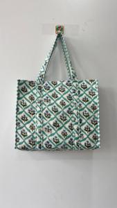 Sac à bandoulière indien en coton fait à la main pour femmes, sac fourre-tout matelassé imprimé à la mode avec fermeture ouverte, sac fourre-tout - Product Image 2