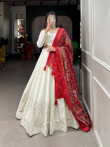 Lucknowi <b>Mirror</b> Work Lehenga Choli <b>White</b> Color for Women Indian & Pakistani Collections - Product Image 2