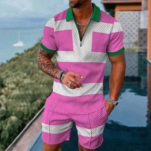 Ensemble de survêtement décontracté deux pièces pour homme, respirant, avec fermeture éclair, sweat-shirt à manches courtes et short, idéal pour la détente et le style urbain - Product Image 3