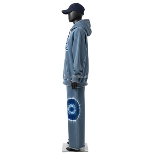 Conjunto Deportivo Premium para Mujer, Estilo Denim, Algodón, Poliéster, Felpa, 320 GSM, Sudadera con Capucha Azul Suave, Pantalones, Logotipo Personalizado, Tallas Grandes - Product Image 3