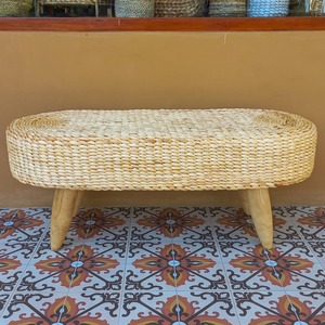 BENCH Banco Tejido a Mano con Jacinto de Agua Natural y Patas de Madera Maciza, Mueble Rústico Boho para Decoración de Sala de Estar y Dormitorio - Product Image 2