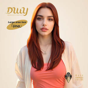 Una-DWY 134 Perruque synthétique longue, dentelle transparente, raie libre, 30 pouces, coupe dégradée, couleur cuivre, sans colle, frange naturelle haute - Product Image 1