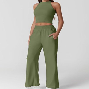 ชุดวอร์มสีพื้นสำหรับวิ่งของผู้หญิงชุดครอปท็อปและกางเกงขาสั้นแบบถักลำลองซักได้เป็นมิตรต่อสิ่งแวดล้อมสำหรับฤดูหนาว - Product Image 4