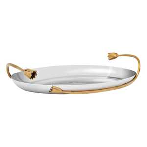 ถาดเสิร์ฟลายลายนูนขอบทองโบราณ ถาดเสิร์ฟอาหาร ถาดแก้วและโลหะ - Product Image 6