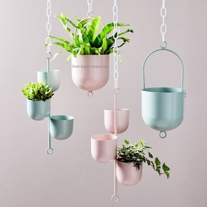 Attrayant métal plaqué or tenture murale jardinière forme ovale pour la maison entrée chemin décor suspendu fleur planteur avec chaîne - Product Image 6