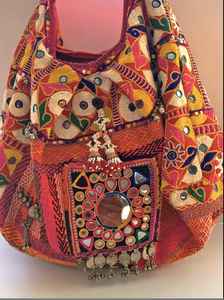 Colourful Cotton Fabric Kantha Stitch Vibrant Indian Banjara Geometric Pattern Casual Tote <b>Bags</b> Hand-Stitched Beading Embroidery - Product Image 3