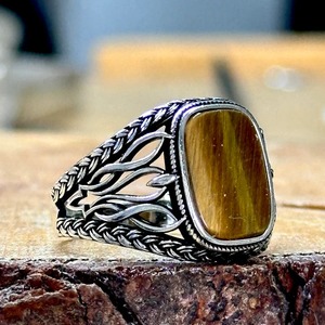 Wholesale 925 Sterling Silver <b>Tiger</b> <b>Eye</b> <b>Ring</b> Vintage Style Brown Gemstone Signet for Dad Perfect Gift for Him on Father's Day - Product Image 3