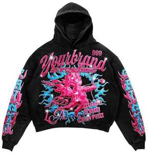 ชุดเซ็ตแทรคสูท Yourbrand สีดำชมพู ลายกลิตเตอร์ เสื้อฮู้ด กางเกงขายาว กางเกงขาสั้น แขนยาว ทรงหลวม ใส่ได้ทั้งผู้ชายและผู้หญิง สำหรับฤดูใบไม้ผลิ - Product Image 2