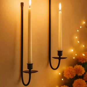 Designer Matte Black Metal Wall Mounted Taper <b>Candle</b> Sconce Holder For Luxury Hotel Home Wedding Interior Decor Bulk Offers - Product Image 1