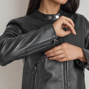 Chaqueta de cuero genuino de diseño personalizado para Mujer | Abrigo elegante ajustado para Mujer | OEM ODM Proveedor al por mayor - Product Image 1