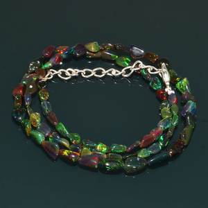 Natural Ethiopian Black Fire Opal Tumble Beads Sterling Silver <b>Necklace</b> Genuine Black Fire Opal Jewelry Handmade Children's - Product Image 6