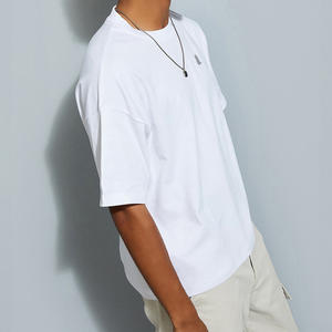 T-shirt pour homme en coton et fibre de bambou de haute qualité, couleur unie, surdimensionné, lourd, vintage, taille plus, respirant, uni - Product Image 4