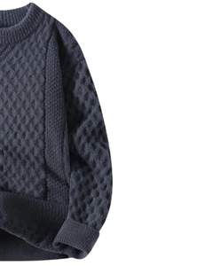 Suéter de Punto Grueso de Color Gris Oscuro para Hombre, Suéter Cálido de Invierno, Cuello Redondo Informal, Tejido Grueso y Acogedor, Estilo Diario - Product Image 2