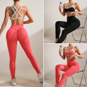 Ensemble de fitness léger pour femmes sans couture Yoga costume taille élastique séchage rapide hanche pantalon respirant sans manches sport soutien-gorge - Product Image 2