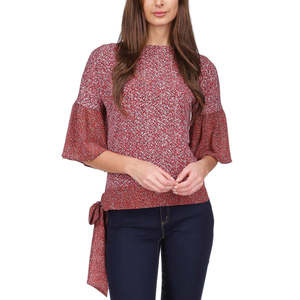 Top da Donna Michael Kors con Maniche a Campana e Orlo Annodabile in Rosso, Taglia Unica (dalla XS alla XL), in Maglia e Chiffon per Primavera/Estate e Autunno - Product Image 1