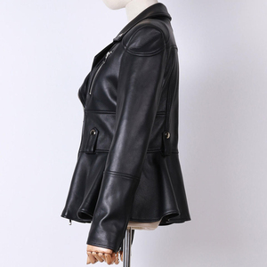 Meilleures ventes de vestes en cuir et toile pour femmes Vente en gros Impression de logo personnalisé épais Manches longues Enduit de peau de mouton Imperméable - Product Image 6