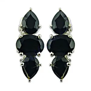 Women's Black Onyx Teardrop <b>Earrings</b> in Silver <b>Fashion</b> <b>Drop</b> Design Gift - Product Image 1