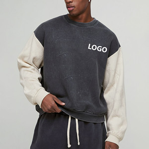 Sweat-shirt pour homme en molleton français style vintage OEM, broderie, fermeture éclair, délavage acide, effet usé, col rond surdimensionné, streetwear 2026 - Product Image 1