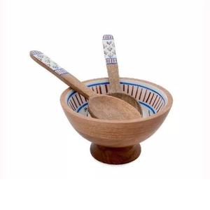 Bol profond avec cuillère à manger bol en bois rustique émail brillant imprimé finition vente chaude meilleure qualité bol de fruits - Product Image 1