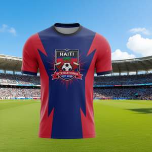Maglia da tifoso calcio WC 2026 Haiti unisex, T-shirt da calcio con colori della bandiera dei Caraibi, Top promozionale per tifosi di tornei internazionali - Product Image 3